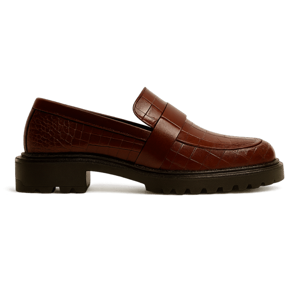 Maroon Croc-Textured Loafers