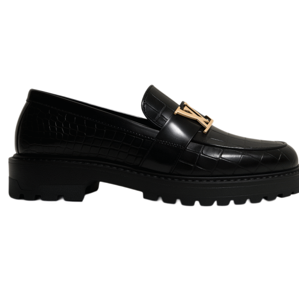 Black Croc-Textured Loafers